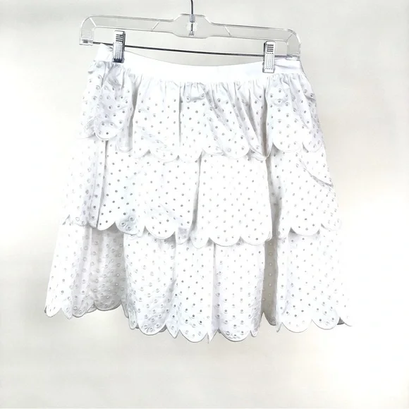 Brand New Jason Wu Scalloped Tiered Eyelet Mini Skirt I’m White Size 2 - Picture 9 of 12